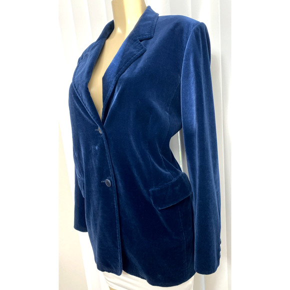 Marina Rinaldi Jacket Blazer Velvet Velour Blue Two Button Notch Lapel 21 12 - Picture 4 of 7